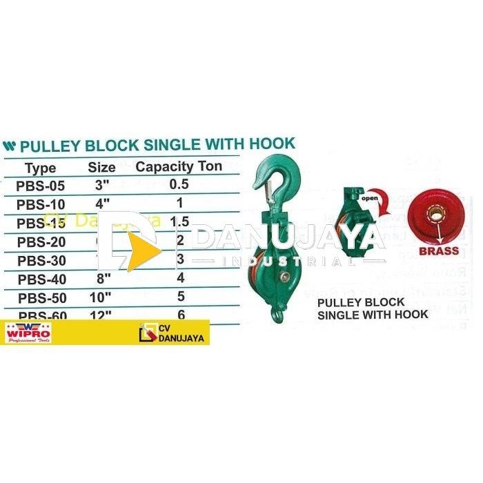 Pulley Block Single With Hook Size 3 Inch Cap 0.5 T - Wipro PBS-05