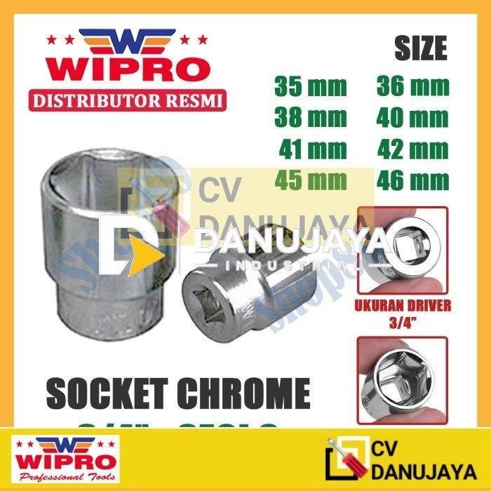 Wipro Mata Kunci Shock Sok Sock 3/4" 6PT 35 36 38 40 41 42 45 46 mm - 35 mm