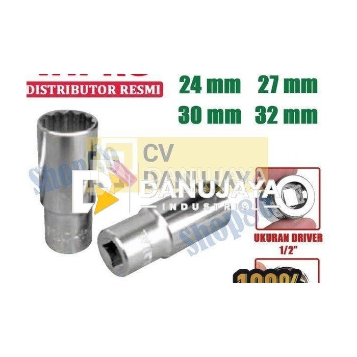 Wipro Mata Kunci Shock Panjang Sok Sock 1/2" 12PT 24 27 30 32 mm - 24 mm