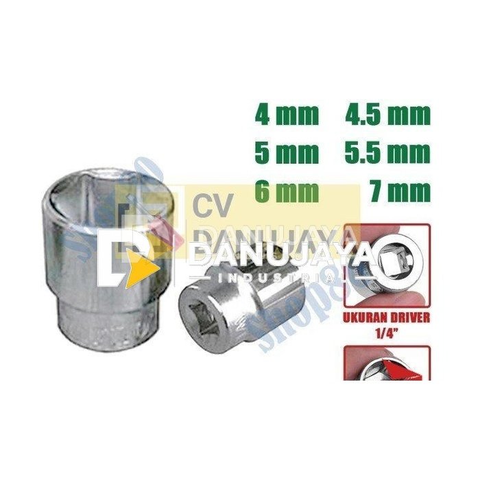 Wipro Mata Kunci Shock Sok Sock 1/4" inci 6PT 4 4.5 5 5.5 6 7 mm - 4 mm