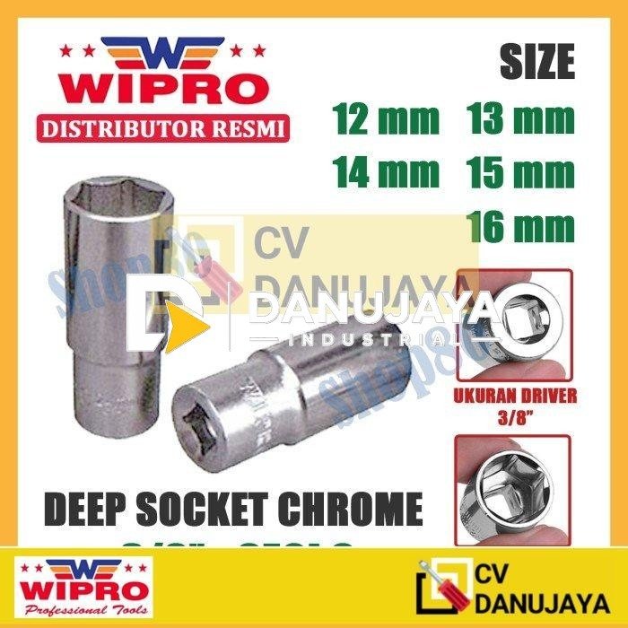 Wipro Mata Kunci Shock Panjang Sok Sock 3/8 inci 6PT 12 13 14 15 16 mm - 12 mm