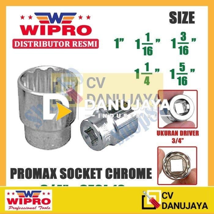 Wipro PR Mata Kunci Shock Sok Sock 3/4 inci 12PT 1 1/16 3/16 1/4 5/16" - 1"