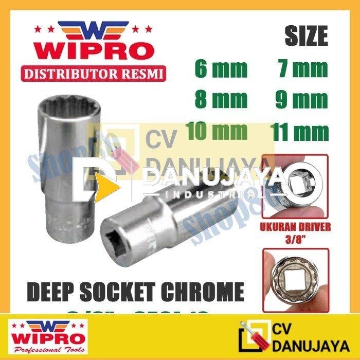 Wipro Mata Kunci Shock Panjang Sok Sock 3/8 inci 12PT 6 7 8 9 10 11 mm - 6 mm