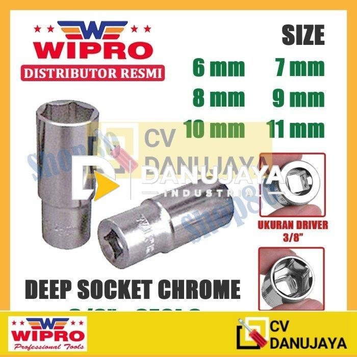Wipro Mata Kunci Shock Panjang Sok Sock 3/8 inci 6PT 6 7 8 9 10 11 mm - 6 mm