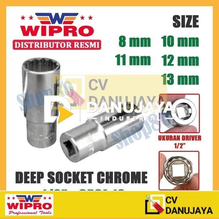 Wipro Mata Kunci Shock Panjang Sok Sock 1/2" 12PT 8 10 11 12 13 mm - 8 mm