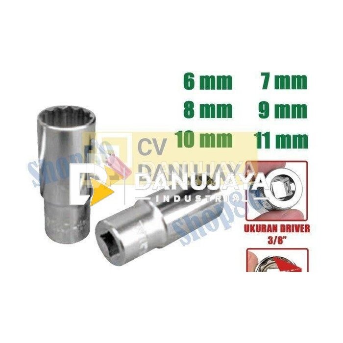 Wipro Mata Kunci Shock Panjang Sok Sock 3/8 inci 12PT 6 7 8 9 10 11 mm - 6 mm