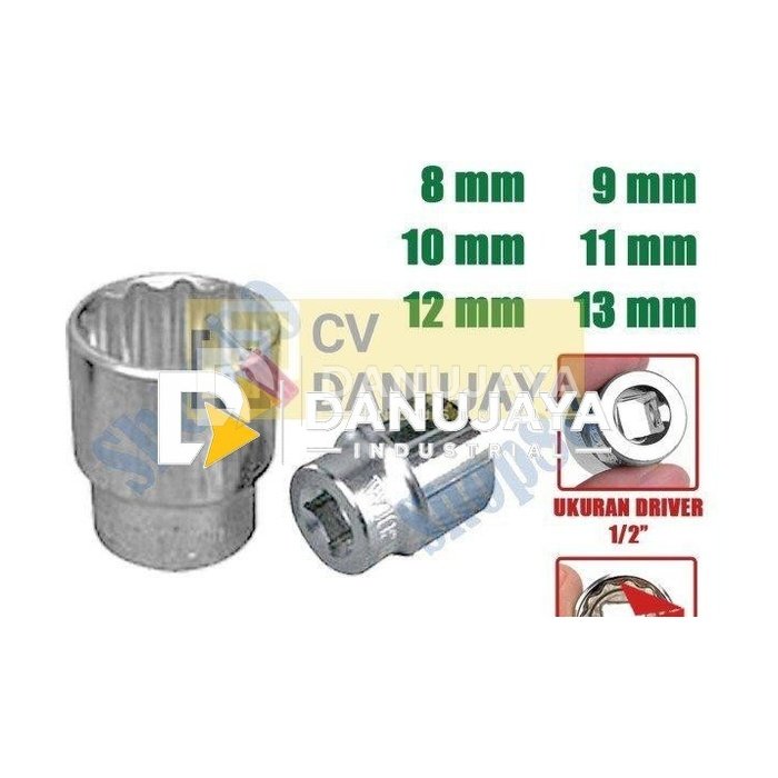 Wipro Mata Kunci Shock Sok Sock 1/2" inci 12PT 8 9 10 11 12 13 mm - 8 mm