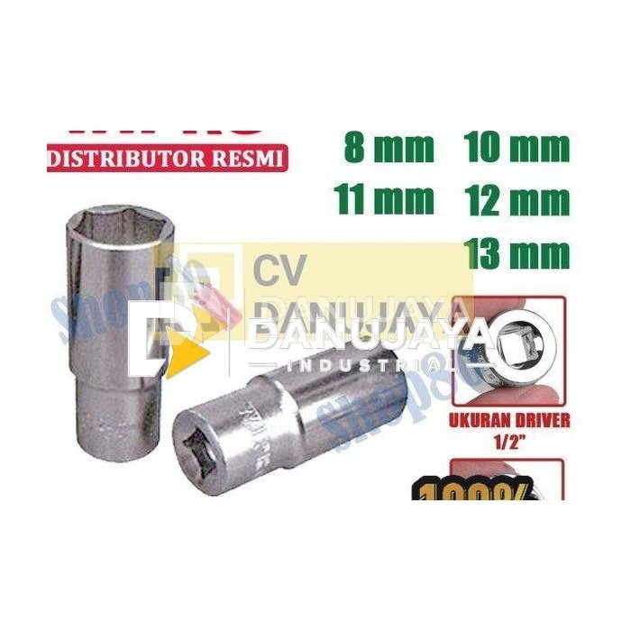 Wipro Mata Kunci Shock Panjang Sok Sock 1/2" 6PT 8 10 11 12 13 mm - 8 mm