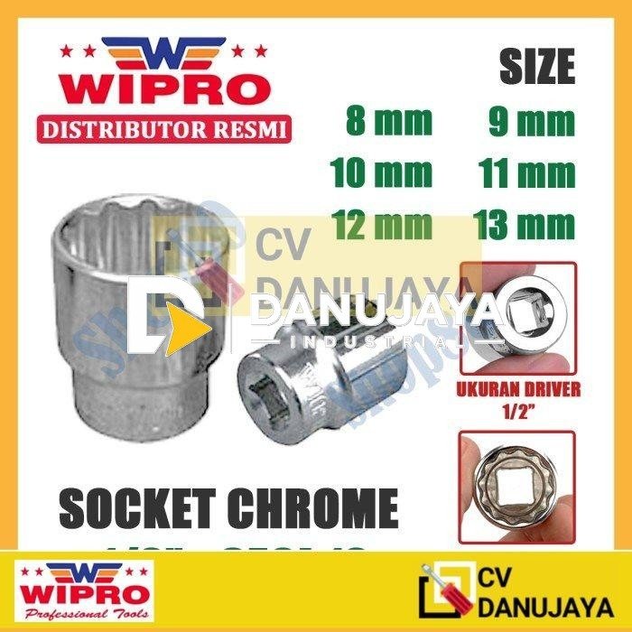 Wipro Mata Kunci Shock Sok Sock 1/2" inci 12PT 8 9 10 11 12 13 mm - 8 mm