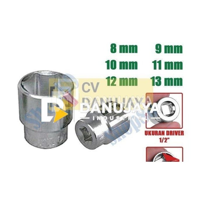 Wipro Mata Kunci Shock Sok Sock 1/2" inci 6PT 8 9 10 11 12 13 mm - 8 mm