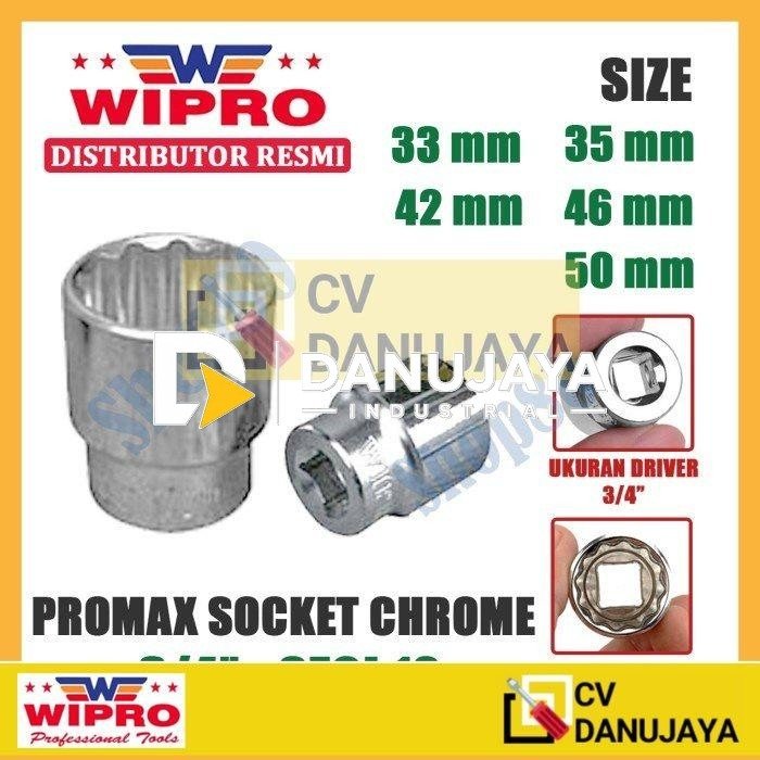 Wipro PR Mata Kunci Shock Sok Sock 3/4" inci 12PT 33 35 42 46 50 mm - 33 mm