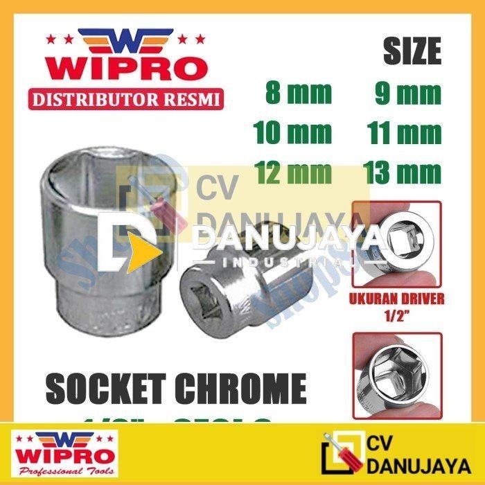 Wipro Mata Kunci Shock Sok Sock 1/2" inci 6PT 8 9 10 11 12 13 mm - 8 mm