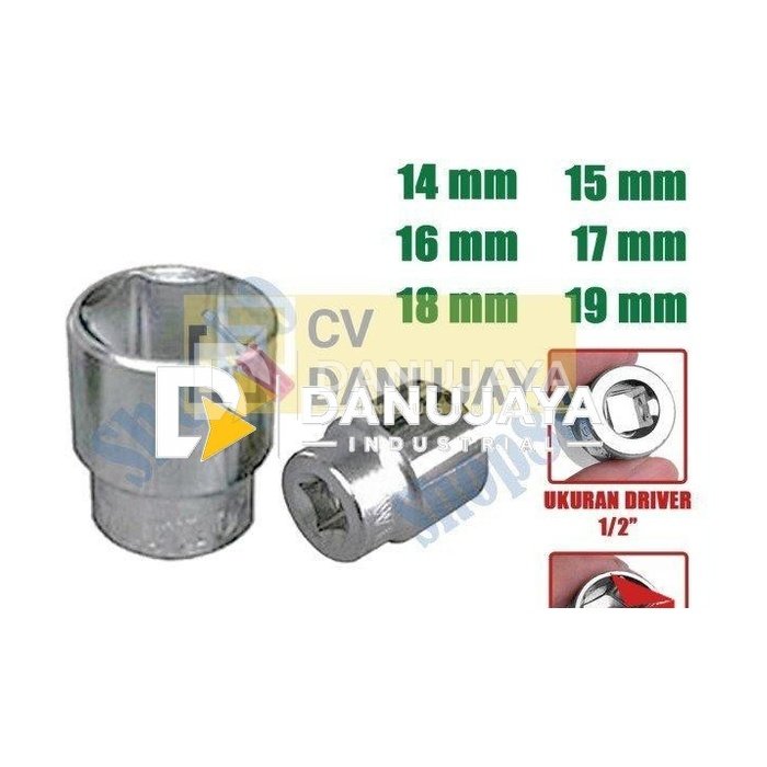 Wipro Mata Kunci Shock Sok Sock 1/2" inci 6PT 14 15 16 17 18 19 mm - 14 mm