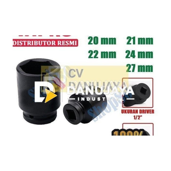 Wipro Mata Kunci Shock Impact Sok Sock 1/2" 6PT 20 21 22 24 27 mm - 20 mm
