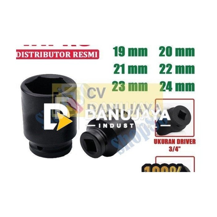 Wipro Mata Kunci Shock Impact Sok Sock 3/4" 6PT 19 20 21 22 23 24 mm - 19 mm