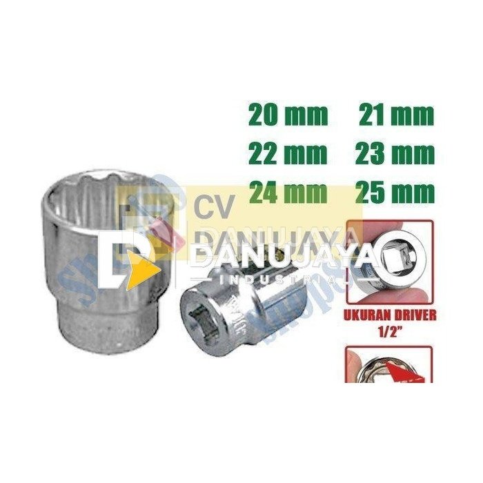 Wipro Mata Kunci Shock Sok Sock 1/2" inci 12PT 20 21 22 23 24 25 mm - 20 mm