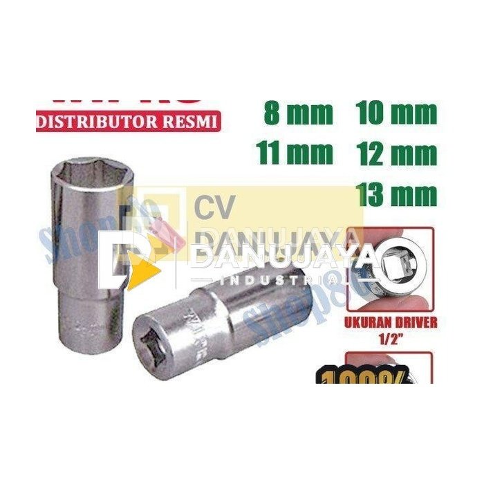 Wipro Mata Kunci Shock Panjang Sok Sock 1/2" 6PT 8 10 11 12 13 mm - 8 mm