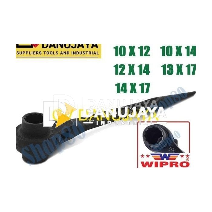 Wipro Kunci Shock Ratchet Sock Sok Gagang Rachet 10 12 13 14 17 mm - 10 x 12