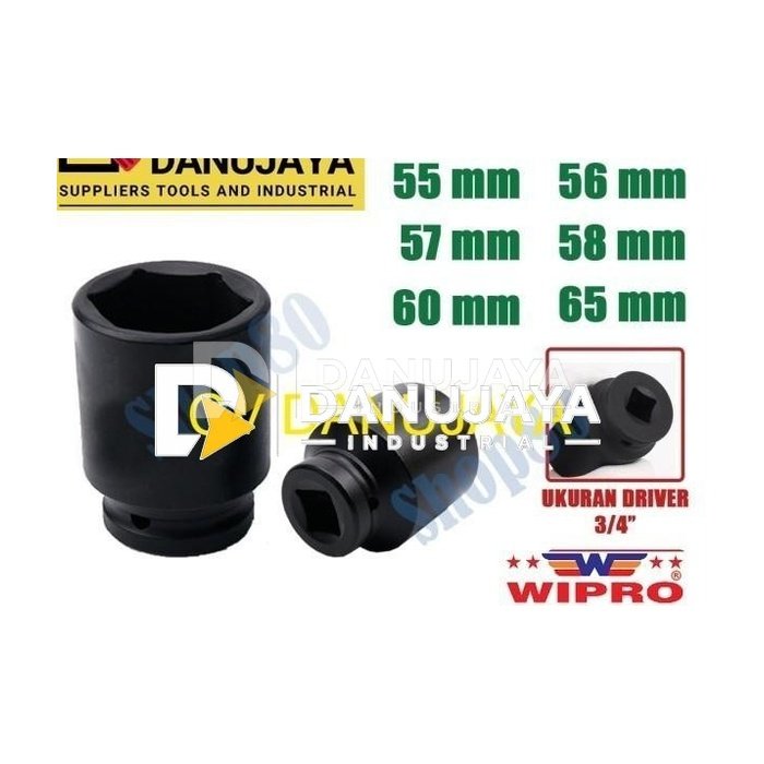 Wipro Mata Kunci Shock Impact Sok Sock 3/4" 6PT 55 56 57 58 60 65 mm - 55 mm