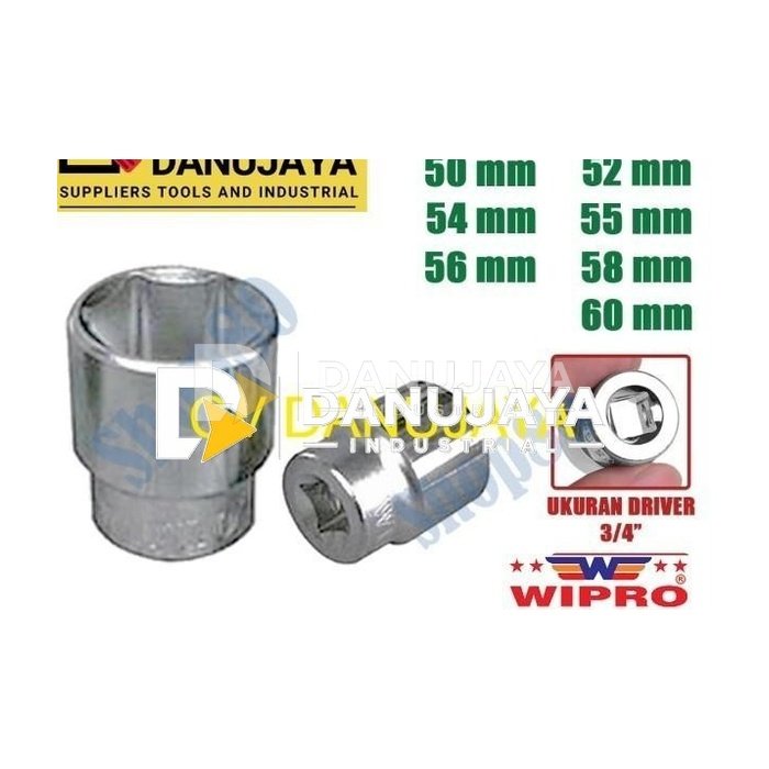 Wipro Mata Kunci Shock Sok Sock 3/4" 6PT 50 52 54 55 56 58 60 mm - 50 mm