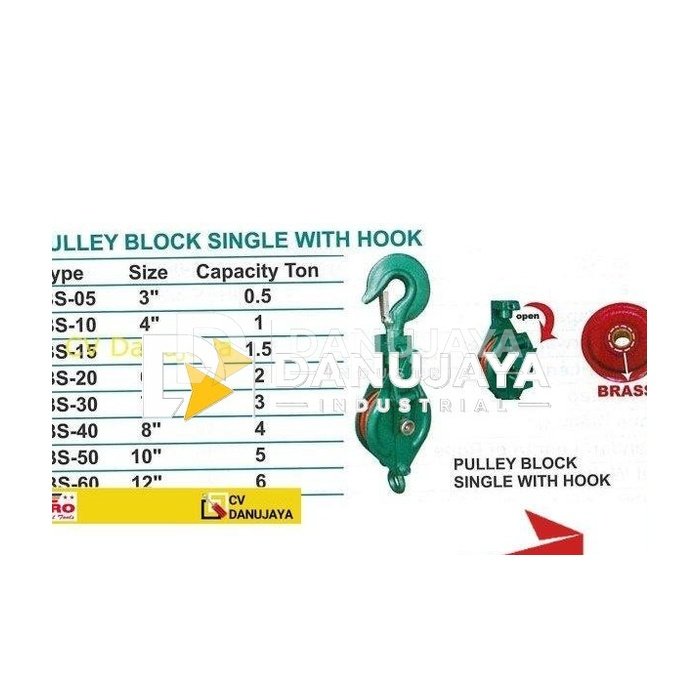 Pulley Block Single With Hook Size 3 Inch Cap 0.5 T - Wipro PBS-05