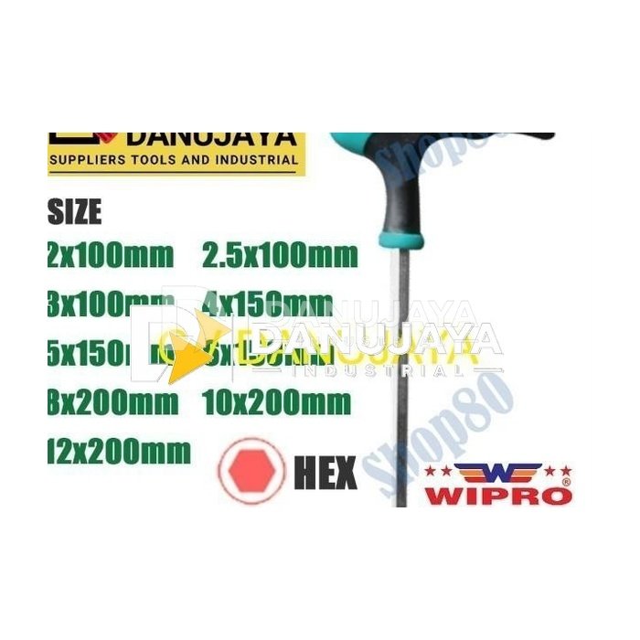 Wipro Kunci L Model T Hex Wrench Key Handle 2 2.5 3 4 5 6 8 10 12 100 150 200 mm 100mm 150mm 200mm - 2 x 100 mm