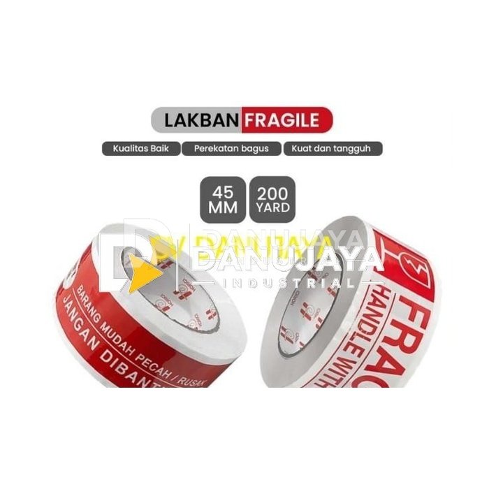 Lakban Fragile Jangan di banting Isolasi Solasi Mudah Pecah 45mm 200Y