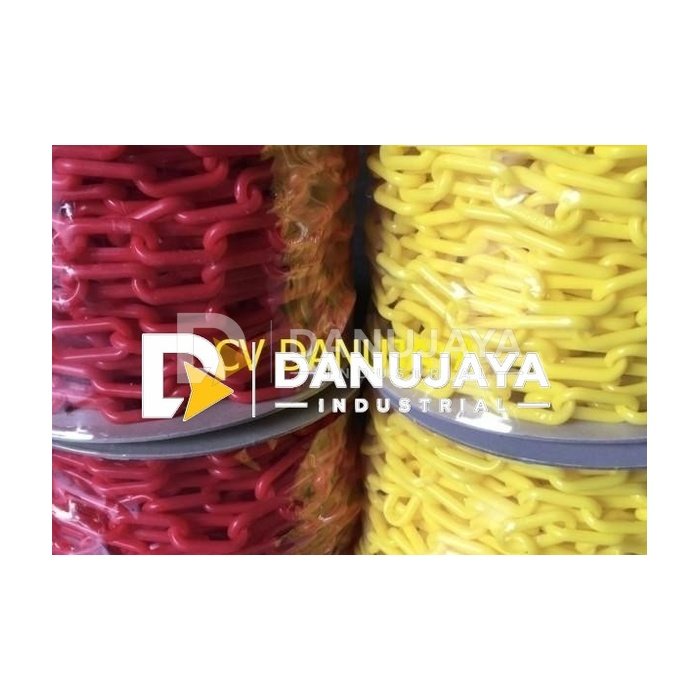 Rantai plastik PVC 6mm x 25 m Chain plastik Pembatas Kuning Merah