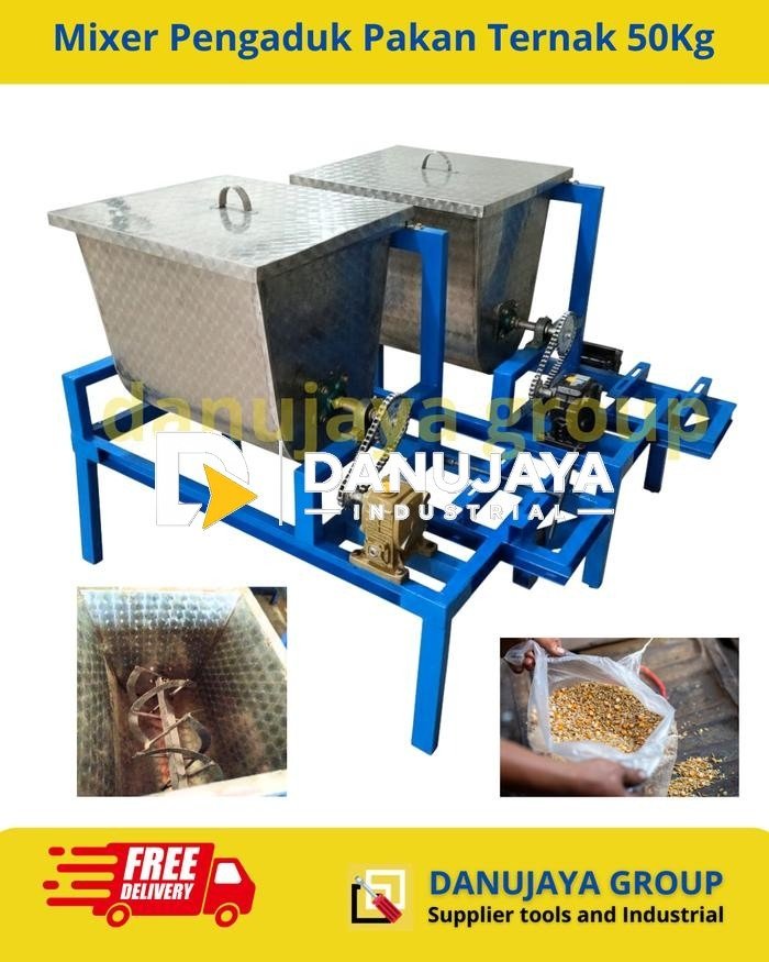 Mesin Mixer Pengaduk Pakan Ternak Kapasitas 50Kg | Alat Pengaduk Pakan Sapi Kambing Ayam Otomatis Rangka Kokoh Hasil Campuran Merata Cocok Peternakan UMKM Industri Skala Kecil Fitur Lengkap