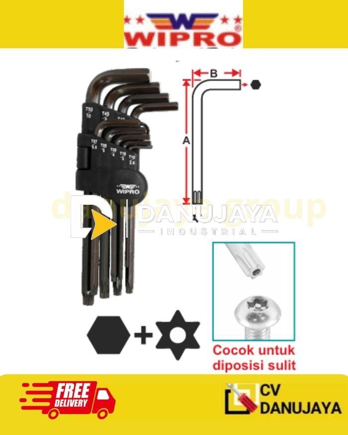 Kunci L Kombinasi Set 9pcs Wipro  Kunci L Hex Torx Segi 6 Bintang 9 pcs T10 - T50