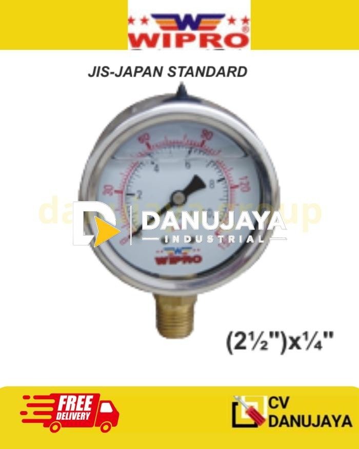 Manometer Minyak 2 1/2" inchi inch Pressure Gauge Oil Size 2 1/2" x 1/4 inchx 4kg 4 Bar Wipro