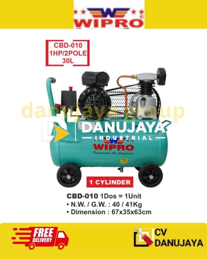 Compressor Belt Drive 30 Liter 8 Bar 8bar  Motor Type Kompresor Udara Angin 30L Sabuk V-Belt Air Compresor Wipro 1 Cylinder Silinder CBD 010 1HP 2POLE