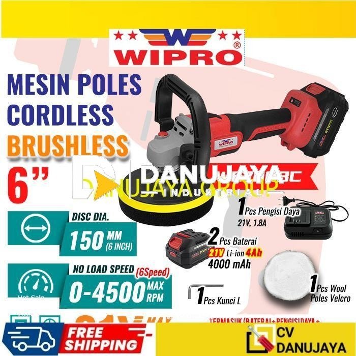 Wipro W7600BC Mesin Poles Mobil Polisher Polish  Cordless 6" 6inch 6 inc Battery