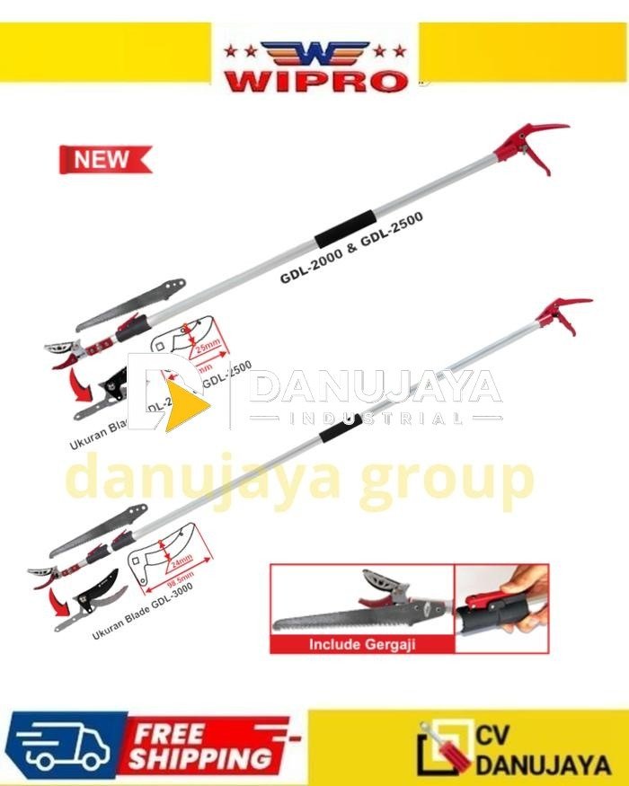 Gunting Dahan Teleskopic Wipro GDL-2000 / GDL-2500 / GDL-3000 include Gergaji Alat Potong Ranting Pohon Teleskopik