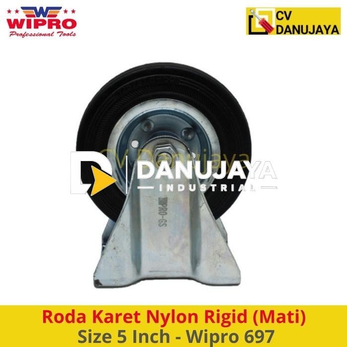 Roda Karet Trolley Troli Nylon Rigid (mati) Size 5" Inch - Wipro 697
