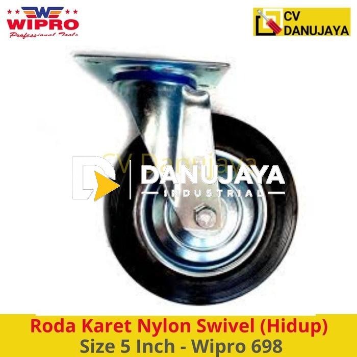 Roda Karet Trolley Troli Nylon Swivel (Hidup) Size 5" Inch - Wipro 698