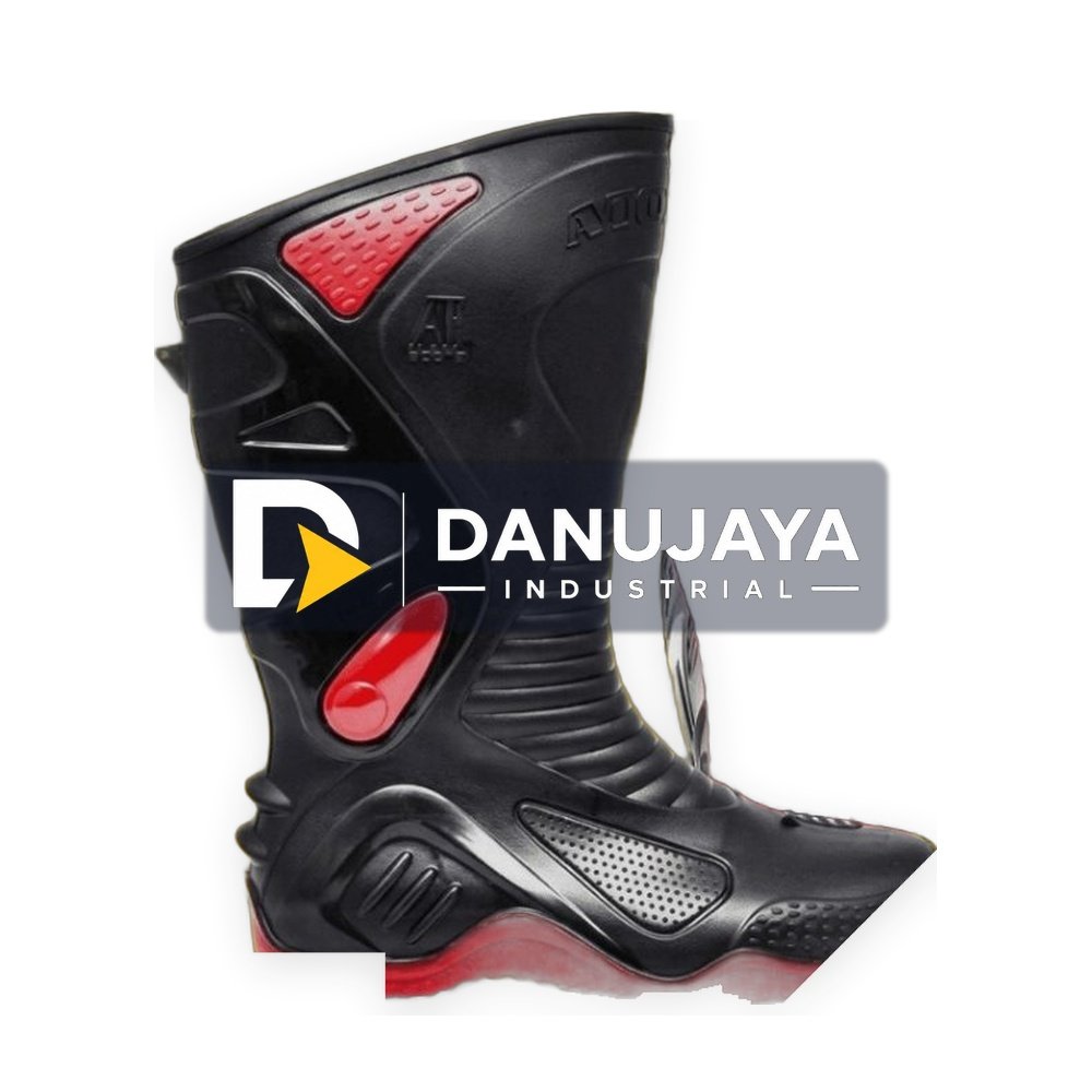 ( Garansi ) Sepatu AP Boots Moto 2 Hitam Merah, Anti Slip, Tahan Lumpur